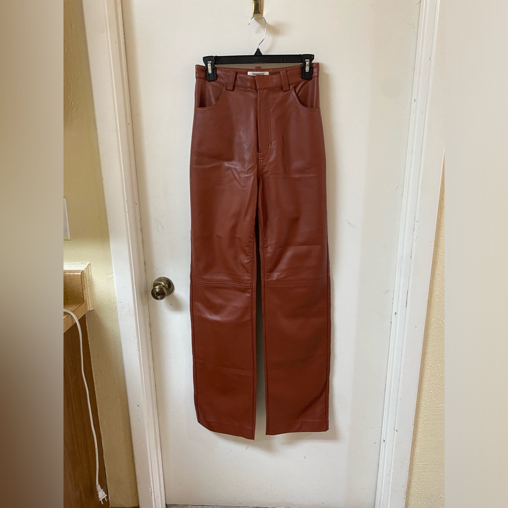 House Of CB High-Waisted Brown Leather Pants (d)